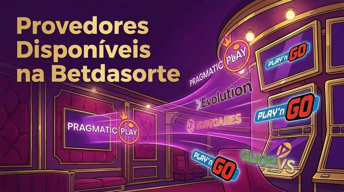 Logotipos brilhantes de provedores de jogos de cassino, ilustrando as opções disponíveis na Betdasorte.